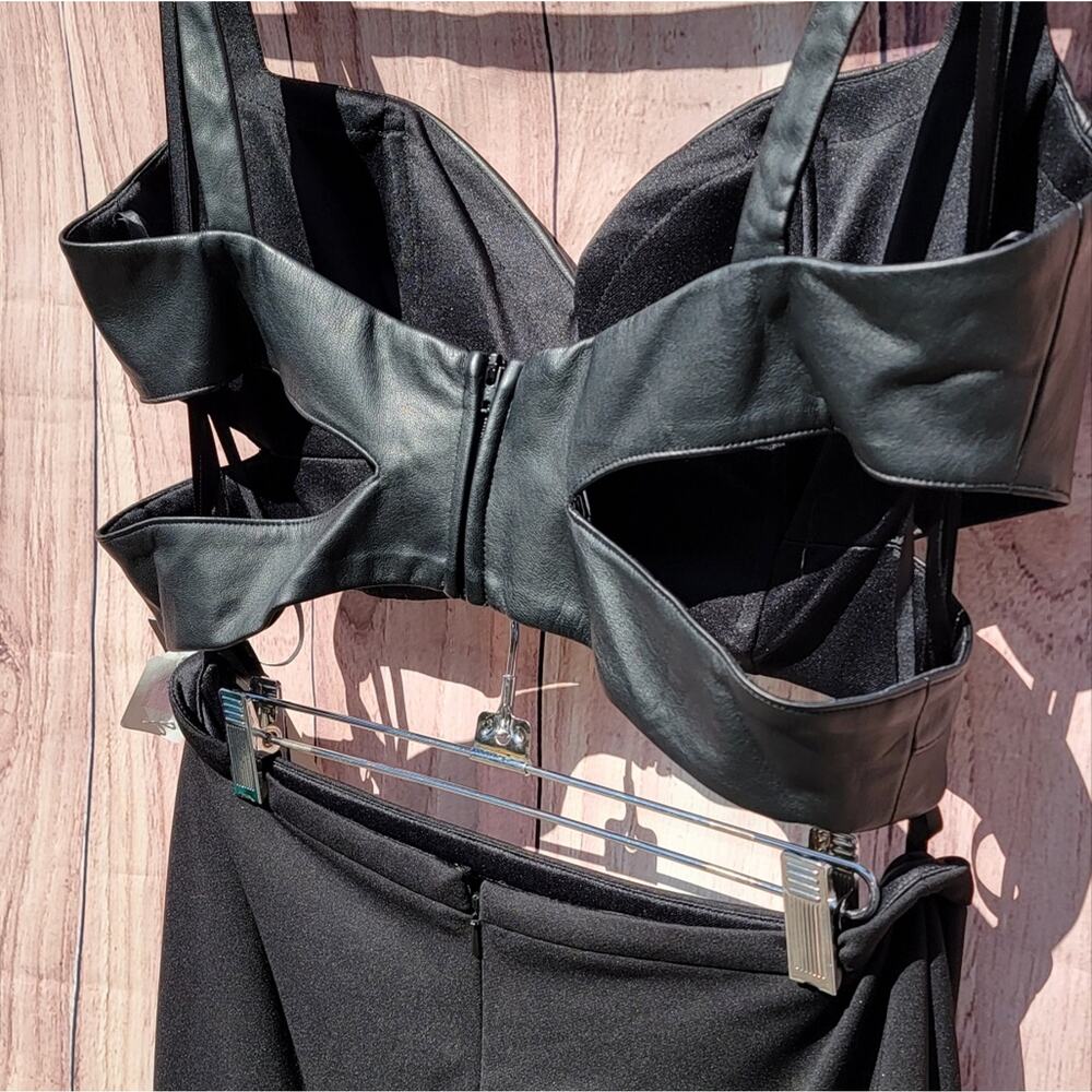 NWT La Femme Black Leather Crisscrossed 2 Piece Gown, Sz 10 - Picture 5 of 10